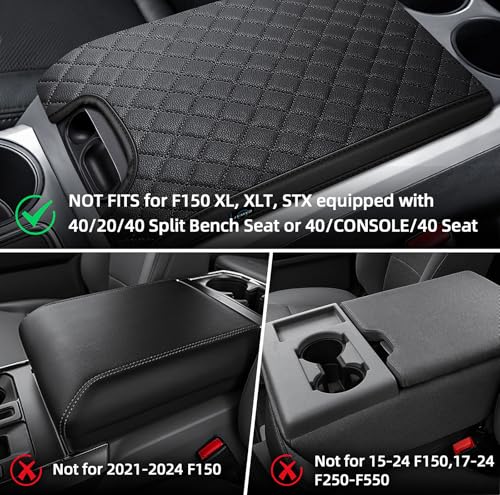 Center Console Cover Compatible with 2009-2014 Ford F150, PVC Leather Middle Console Cover Seat Box Lid, Armrest Box Protective Cushion Pad, Customized Truck Accessories - size: Bucket Console 2009-2014 F150