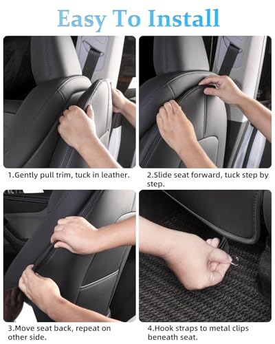 Seat Back Protectors Fit for Tesla Model Y & Model 3 & Model S/X (Fit 2025 Model Y & 2024–2025 Model 3 Highland), Premium Wear-Resistant Kick Mats with Organizer Pocket, Set of 2, Black