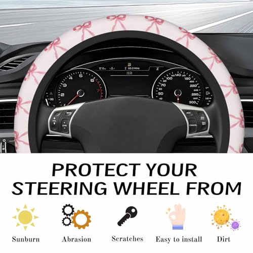 Steering Wheel Cover Accessories Neoprene Cover, Breathable Non-Slip Easy to Install Suitable for Women Men, 14.5-15.5 Inch for Car SUV Van Truck Universal - Pink Bow - color: Pink Bow