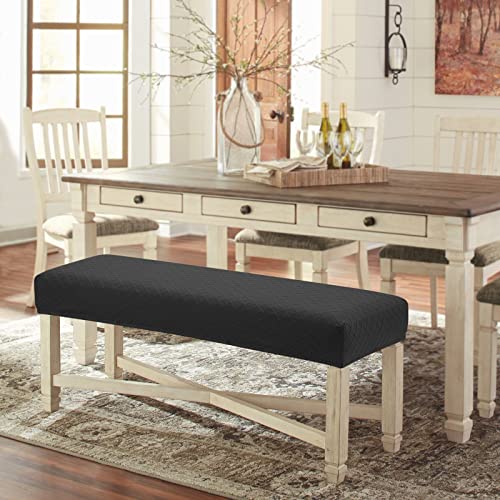 Fuloon Stretch Jacquard Dining Bench Cover - Anti-Dust Removable Bench Slipcover Washable Seat Cushion Protector for Bedroom, Kitchen, Hotel, Banquet (Black) - color: Black