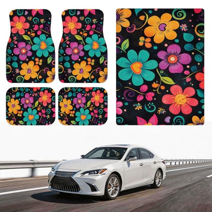 Automotive Floor Mats 5 Pcs, Universal Car Floor Mats,Floral Car Mats, Flower Car Accessory for SUVs/Sedan/Wagons, Durable Protective Mat, Trunk Liner for Families/Travel Enthusiasts - style: Bundle99