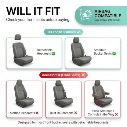 FH Group Gray Polyester Car Seat Cover, 3D Air Mesh, Front Set, Airbag Compatible, Universal Fit for Cars Trucks SUVs - color: Gray, size: Front Set