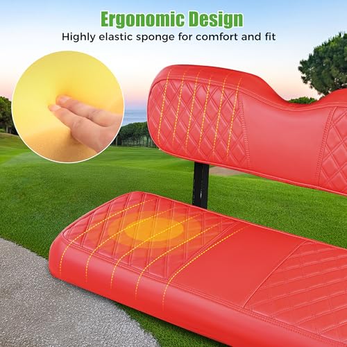 10L0L Golf Cart Seat Cover Universal Leather Rear Seat Cover for Yamaha, EZGO, Club Car - Soft PU Leather and Fitting Memory Foam, 3D Diamond Pattern, Durable Waterproof, Easy to Clean