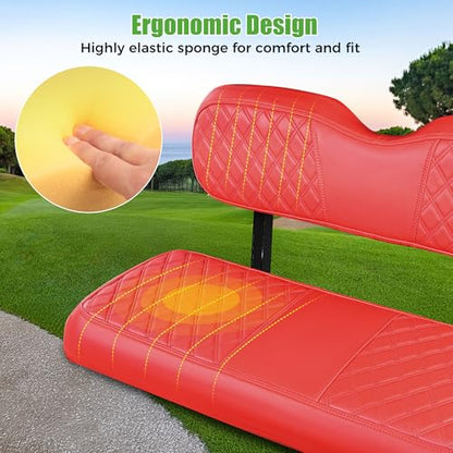10L0L Golf Cart Seat Cover Universal Leather Rear Seat Cover for Yamaha, EZGO, Club Car - Soft PU Leather and Fitting Memory Foam, 3D Diamond Pattern, Durable Waterproof, Easy to Clean