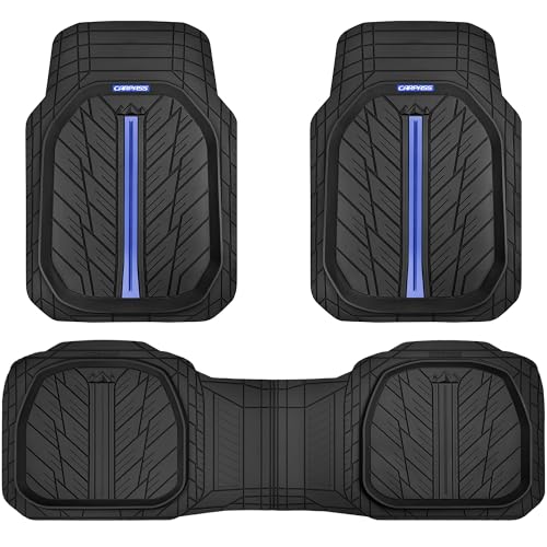 CAR PASS Tire Tread DeepDish Rubber Floor Mats for car Heavy Duty car mats All Weather, Universal XL~M Trim to Fit for Truck SUV Vehicle Automotive, Waterproof car mats 3 Piece(Blue Black) - color: Blue Black