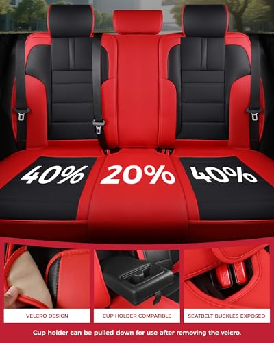 FREESOO Universal Full Seat Covers, Waterproof Faux Leather Automotive Seat Covers with Carbon Fiber Texture Seat Belt Pads, Anti-Slip Airbag Compatible Car Seat Covers for Cars SUVs Trucks - color: Red Black, size: Full Set - 5 Seats