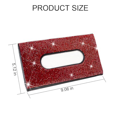 Bling Car Tissue Holder for Sun Visor, Crystal Rhinestone Leather Vehicle Paper Towel Case, Glitter Diamond Auto Napkin Clip Accessories for Women, Universal for SUV, RV, Truck (Red/Black) - color: Red+black