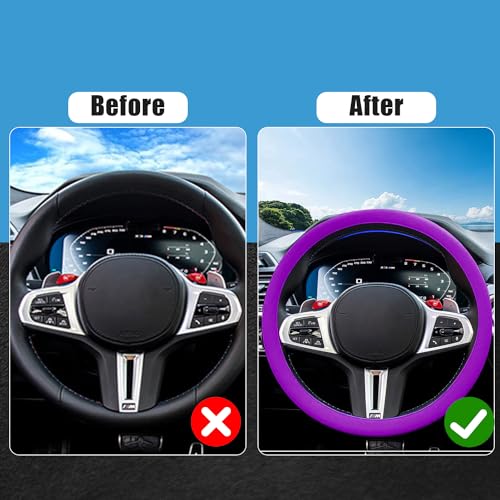 JDDRY Car Steering Wheel Cover,Silicone Steering Wheel Protector,Universal Fit Automotive Steering Wheel Cover,Steering Wheel Protective Cover(Purple,1PC) - color: Purple
