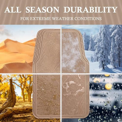 CAR PASS Beige Rubber Floor Mats&Cargo Liner,Waterproof Truck Mats Heavy Duty,All Weather Trim-to-Fit Automotive Mat for Car Truck SUV,Anti-Slip Easy Clean Durable,Full Set 5-Piece,3D Emboss All Beige - color: Beige Cargo Liner