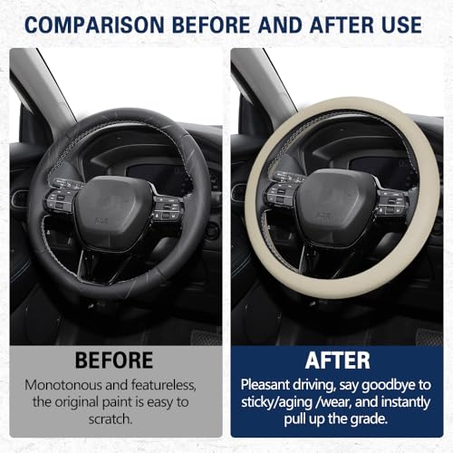 Car Steering Wheel Cover, Silicone Car Steering Wheel Protective Cover, 33-40 CM Anti-Slip Soft Comfortable Steering Wheel Cover for Women Men, Universal Accessories Fit Cars Trucks SUVs (Beige) - color: Beige