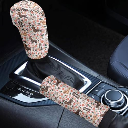 Horeset Dachshund Car Interior Accessiores for Women Gear Shift Knob Cover&Handbrake Cover Easy Install Anti-Slip Universal Case Sleeve Hand Protect 2 pcs - color: Dachshund