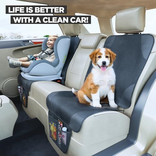 Car Seat Protector for Baby and Child – Non-Slip, Thick Padded Cover with 2 Mesh Pockets – 1 Pack - color: Black - 2 Pocket