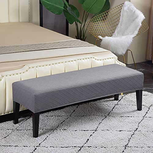 Lebaley Stretch Jacquard Ottoman & Bench Cover Removable Washable Slipcover for 42-54 inch Rectangular Benches, Bar Stools, and Dining Room Chairs (Fits 14-18" Wide),Light Grey - color: Light Gray, size: Regular - Standard