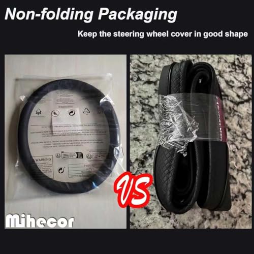 Steering Wheel Cover Universal Standard Size 14.5-15 inch, Breathable Microfiber Leather, Anti-Slip, Non-Folding Packaging, Fits Most Cars SUVs Trucks, Black with Carbon Fiber - color: Black with Carbon Fiber, size: Round Shaped: Medium 14 1/2''-15''