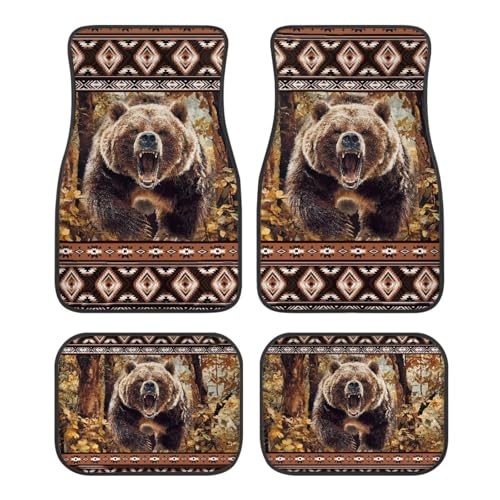 Car Mat Aztec Bear Auto Front & Back Floor Carpet,4 Pcs Non Slip Anti-Dirty Foot Pad Rug Automotive Interior Accessories - color: Aztec Bear
