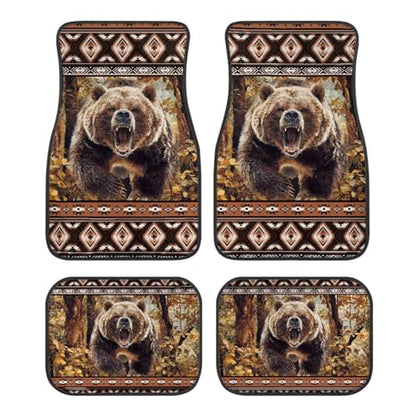 Car Mat Aztec Bear Auto Front & Back Floor Carpet,4 Pcs Non Slip Anti-Dirty Foot Pad Rug Automotive Interior Accessories - color: Aztec Bear