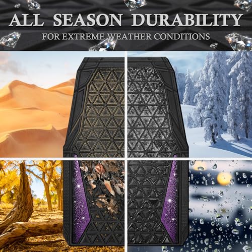 CAR PASS Bling Rubber Car Mats Diamond Floor Mats Full Set Anti-Slip 3D Rhombus Waterproof Universal Trim to Fit Liner Glitter Crystal Sparkly Shining Rhinestone Girl Women SUV Sedan Van, Black Purple - color: Purple Diamond