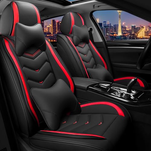 Car Seat Covers for Ford Fusion 2006-2020, Stylish Sport Seat Cover, Premium Nappa Leather Car Seat Cover. Automobile Seat Covers Sets.(Luxury 2 Seats/Black Red) - color: Black Red, size: Luxury 2 Seats