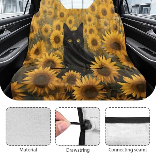 Cat Sunflower Print Waterproof Back Seat Cover, Rear Bench Seat Cover Universal Fit for Cars Sedans SUVs Vans Truck Automotive Interior Backseat Car Covers - color: Cat Sunflower