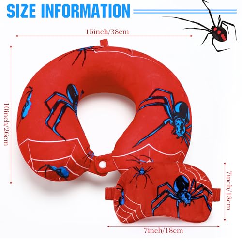 2 Pcs Spider Travel Pillow with Sleep Eye Mask, U Shaped Memory Foam Headrest & Neck Pillow with Washable Cover, Soft Neck Head Support Travel Accessories for Airplane Car Train Bus Trips - style: Spider