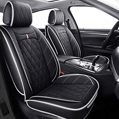 2 Front Drive Seat Covers Waterproof Faux Leather Universal Compatible with Honda Hyundai Elantra Toyota Tacoma Sentra Xterra Frontier Ford Escape Ranger Prius Acura(2 PCS Front, Black-White) - color: 2 PCS Front/Black-White