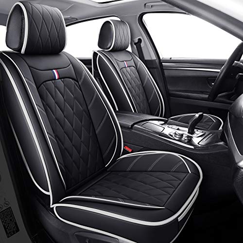 Aierxuan 5 Car Seat Covers Waterproof Leather Universal Cushions Split Bench Compatible with 4Runner CRV Camry Yaris Sienna Venza FJ Cruiser Wrangler Tucson Equinox(Full Set, Black-White) - color: Full Set/Black-White