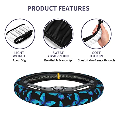 Blue Butterfly Steering Wheel Cover 15 Inches for Women Men, Neoprene Anti-Slip Cute Car Steering Wheel Grip Wrap Car Accessories Protective Case Cover for Vehicle Truck SUV - color: Blue Butterfly