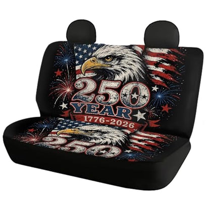 Howilath 250 Anniversary USA Eagle Car Seat Cover Set of 4 Anti-Slip Front & Rear Seat Covers Interior Accessories All Weather Universal Fit for Most Vehicles - color: 250 Anniversary USA Eagle