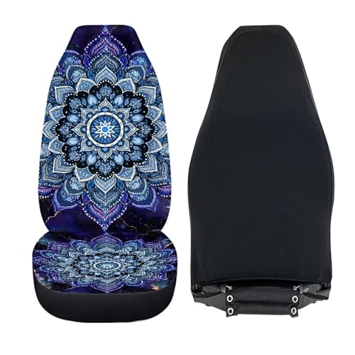 INSTANTARTS Blue Mandala Car Seat Covers 2 Piece Polyester Front Bucket Seat Protectors, Boho Style Soft & Durable, Universal Fit for Most Cars SUVs Sedan - color: Blue Mandala