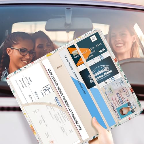 CoBak Car Registration and Insurance Holder - Vehicle Glove Box Car Organizer,Auto Truck Comparment Accessories Case with Magnetic Closure for Driver License,Cards - color: L-Meadow Delight
