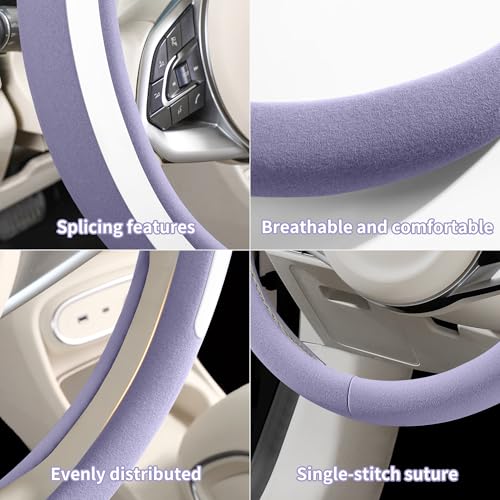 Steering Wheel Cover, Universal 15 inch, Faux Leather Steering Wheel Protector Anti-Slip, Breathable & Heating-Compatible for Cars Trucks SUVs Vans - color: Purple