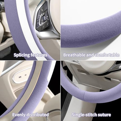 Steering Wheel Cover, Universal 15 inch, Faux Leather Steering Wheel Protector Anti-Slip, Breathable & Heating-Compatible for Cars Trucks SUVs Vans - color: Purple