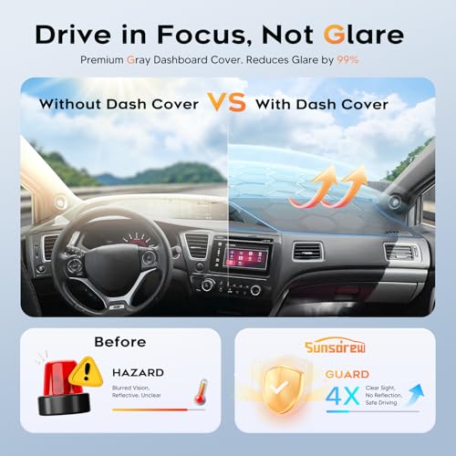 Upgraded Gray Dash Cover for 2012-2015 Honda Civic Accessories,Dashboard Cover Mat Carpet Pad UV Protection Anti-Glare Non-Slip - size: 12-15 Civic Dash Cover(Gray)