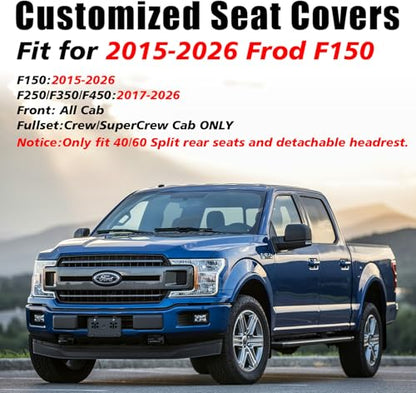 Coverado F250 Car Seat Covers Full Set, Leather Waterproof Automotive Seat Covers for Cars, SUVs, Pickup Trucks, Fits 2015-2026 F150 SuperCrew, 2017-2026 F250 F350 F450 Crew Cab, Red - color: Red, size: FullSet