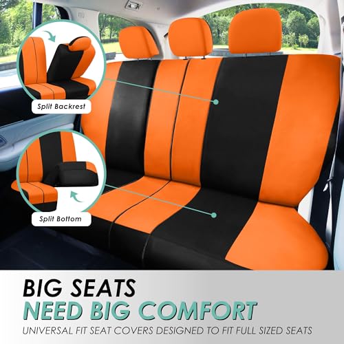 FH Group Full Set Cloth Car Seat Covers , Universal Fit combo, Low Back Front Seat Covers, Airbag Compatible, Split Bench Rear Seat, Washable Seat Cover for SUV,Sedan,Van Orange - color: Orange