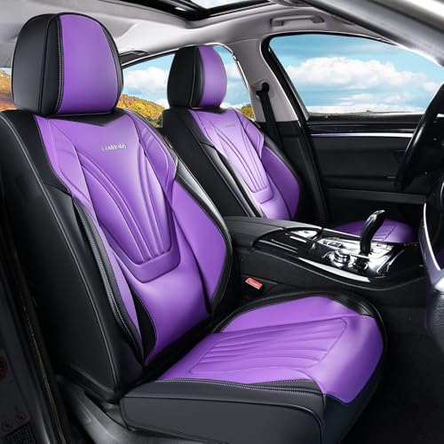 Coverado Car Seat Covers Front Seats, 2 Piece Car Seat Protector with Lumbar Support & Removable Headrest, Breathable Leather Seat Cushion Universal Fit for Truck Automotive Vehicles Purple - color: Lumbar-Purple, size: Front