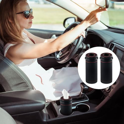 2 Pcs Car Tissues Cylinder Leather Round Tissues Container Car Tissues Holder with Tissues Cylinder Tissue Box with Window Breaker for Car Vehicle Bathroom Office