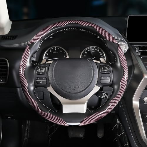 Carbon Fiber Steering Wheel Covers 3 Piece Clip on Steering Wheel Cover (Pink) - color: Pink