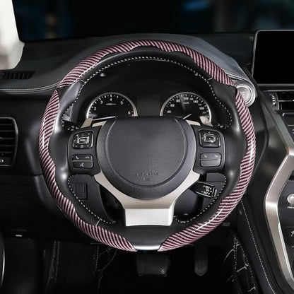 Carbon Fiber Steering Wheel Covers 3 Piece Clip on Steering Wheel Cover (Pink) - color: Pink