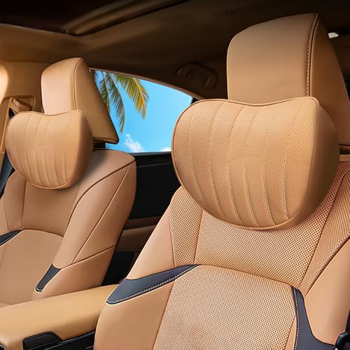 Ergonomic Car Headrest Pillow Nappa Leather Memory Foam Neck Pillows for Lexus NX350/350h RX350/350h TX GX460 ES300h Accessories Palomino Brown Breathable Neck Support (Palomino Brown-2 Packs) - color: Style B: Palomino Brown