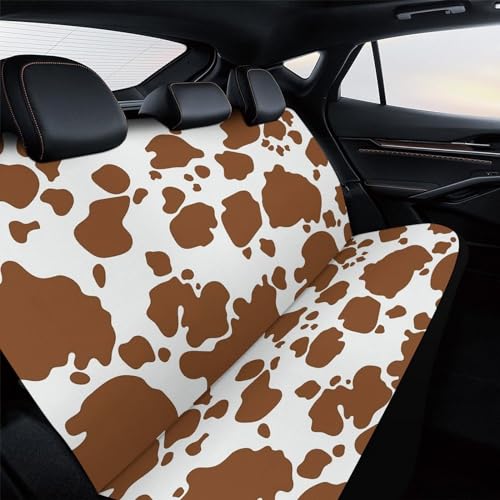 Brown Cow Print Pattern Car Rear Seat Covers Universal Fit Most Auto Bench Seat Cushion Covers Backrest Seat Washable Auto Interior Decor Soft Elastic Back Seat Cover