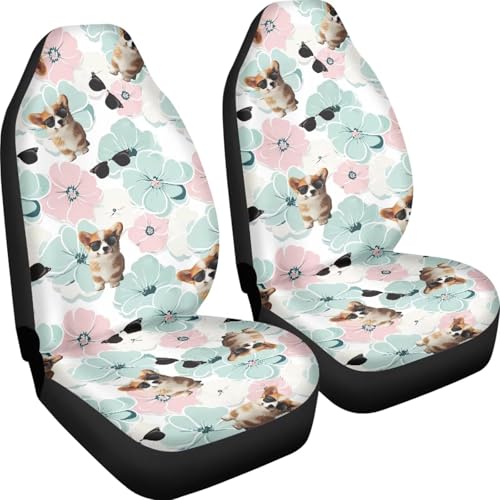 Funny Dog Flowers Car Seat Covers for Womens Mens Universal Auto Front Seats Protector Fits for Car,SUV,Van, Truck - color: Funny Dog Flowers 86