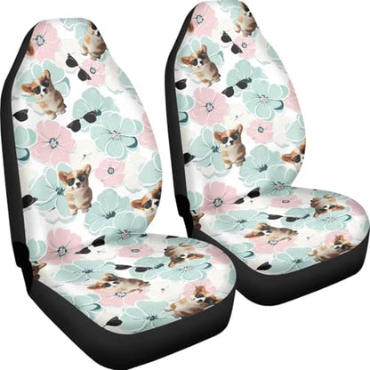 Funny Dog Flowers Car Seat Covers for Womens Mens Universal Auto Front Seats Protector Fits for Car,SUV,Van, Truck - color: Funny Dog Flowers 86
