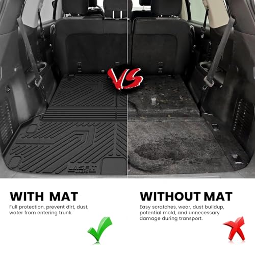 LASFIT Cargo Mat & Backrest Mats for Nissan Pathfinder 2013-2020 / Infiniti QX60 2014-2021 / JX35 2013, All Weather TPE Custom Fit Easy Clean Durable No-Curling Trunk Mat for Pathfinder & QX60 & JX35