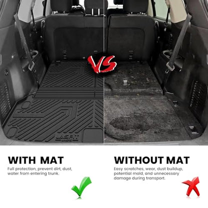LASFIT Cargo Mat & Backrest Mats for Nissan Pathfinder 2013-2020 / Infiniti QX60 2014-2021 / JX35 2013, All Weather TPE Custom Fit Easy Clean Durable No-Curling Trunk Mat for Pathfinder & QX60 & JX35