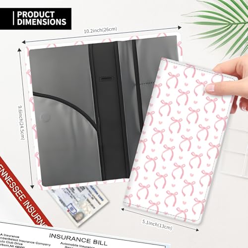 Leather Car Registration and Insurance Card Holder, Cute Car Accessories Vehicle Glove Box Car Organizer for Documents, Cards, License Pink Cute Bowtie Heart - color: Pink Cute Bowtie Heart