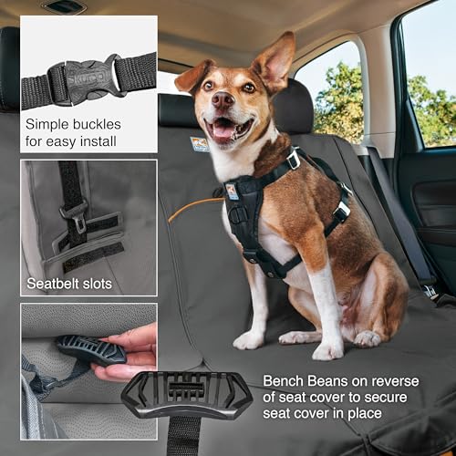 Kurgo Wander Bench Seat Cover, Dog Car Seat Protector, Waterproof & Stain-Resistant, Secure Fit, Charcoal Grey