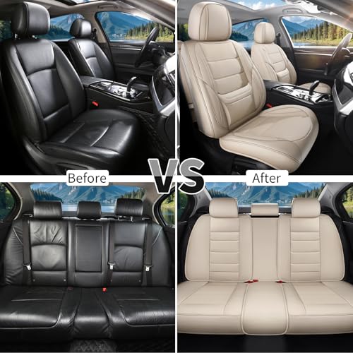 Car Seat Covers Full Set Custom fit for Chevrolet/Chevy Equinox 2005-2026 - Luxurious Faux Leather with Lumbar Support, Breathable, Anti-Skid, Durable & Comfortable (Beige,Full Set) - color: Style1-Beige, size: Fit for Equinox full set