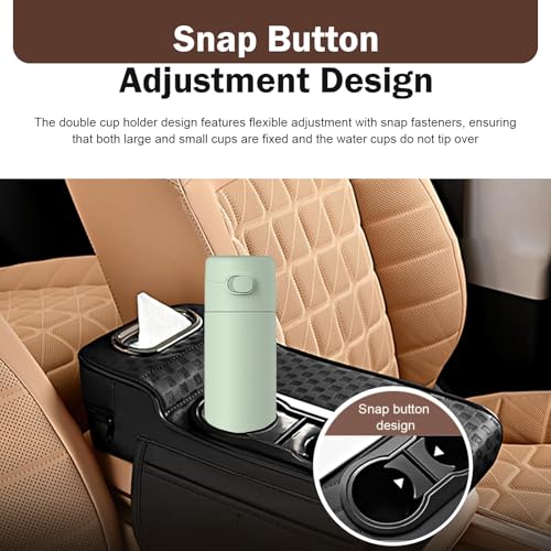 Car Armrest Cushion, Classic Grid Pattern Car Center Console Cover Pad, Waterproof 4-in-1 Armrest Cover with Tissue Box, Cup Holder, 2 Storage Bags, Universal for Most Cars (Black) - color: Black