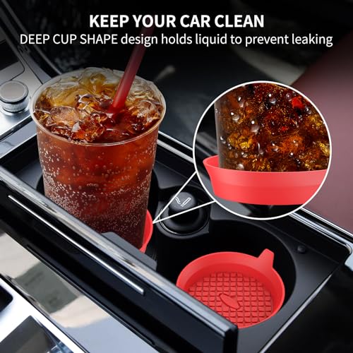 Car Cup Holder Coasters [4 Pack] Silicone Cups Mats, Automotive Universal Non-Slip Recessed Interior Accessories Red - color: 4 Pack-red